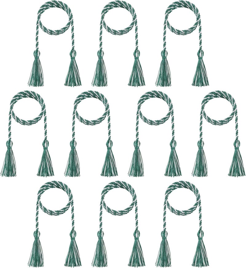 D DODOU 10 Pieces Graduation Cords Polyester Graduation Honor Braided Cords with Sewing Tassels for Bachelor, Master, Doctor 68" Long (Green White) - Image 1